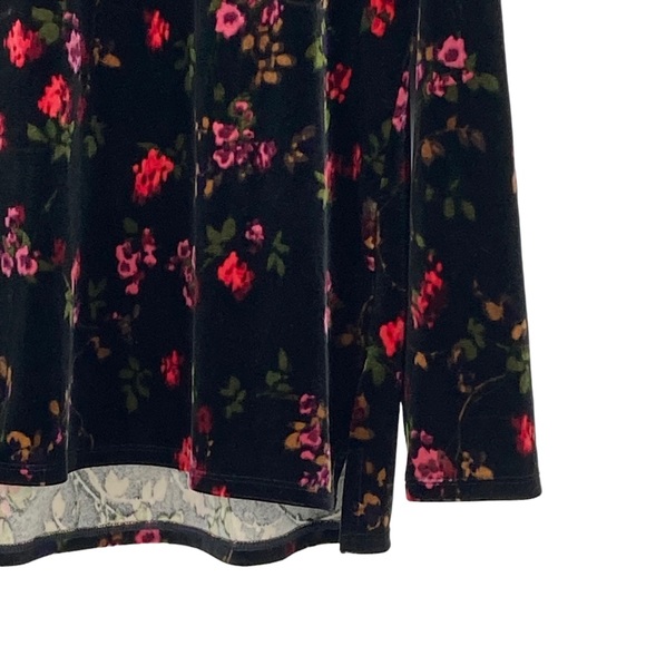 J Jill Size XS Velvet Velour Black/Red/Pink/Green Polyester/Spandex Floral Top - Picture 6 of 11